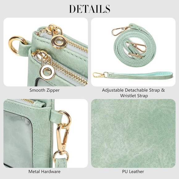 Versatile Small Leather Wallet with Adjustable Straps - Stylish Green Clutch - Picture 6 of 7